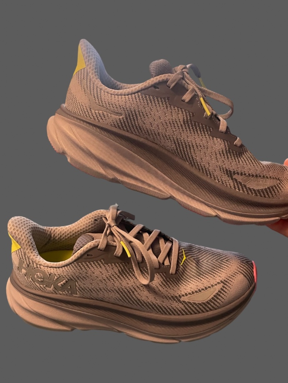 Hoka Women's Grey Mesh Slip-On with Pink Outsole and Lime Heel Tab - Picture 6 of 15